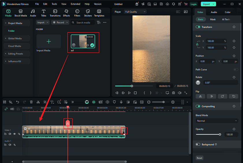 Trim and split the video in Wondershare Filmora
