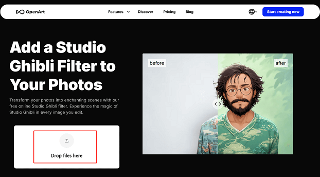 Click on Drop file here in Open Art to upload the target image