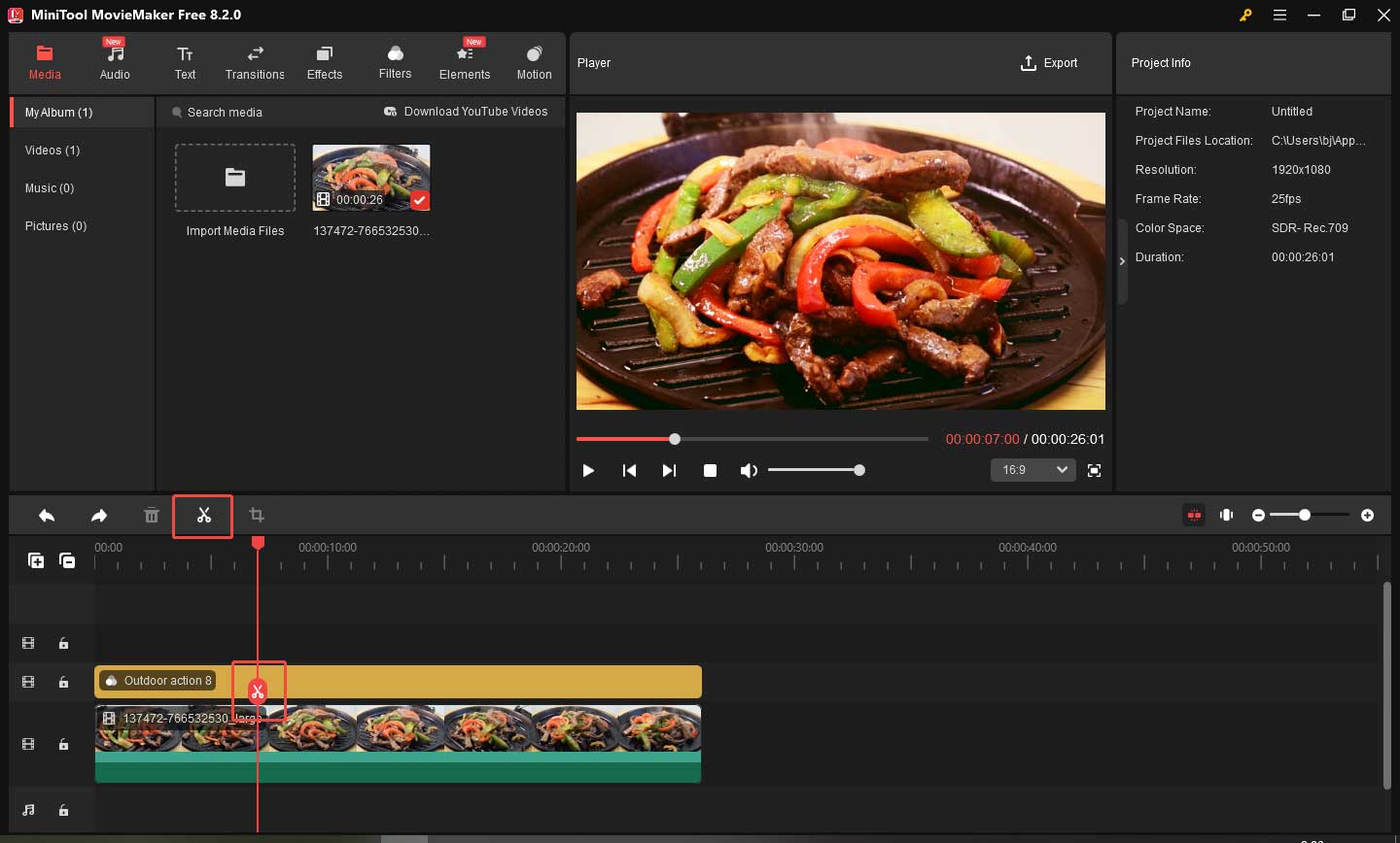 Click the Split icon to split the video in the MiniTool MovieMaker
