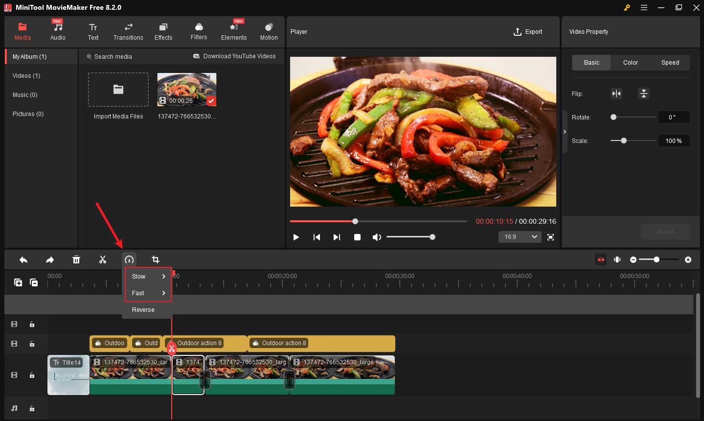 Choose Slow/Speed to change video speed in MiniTool MovieMaker