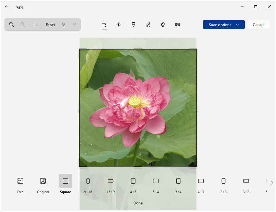Crop a portrait image to square with the Windows Photos app