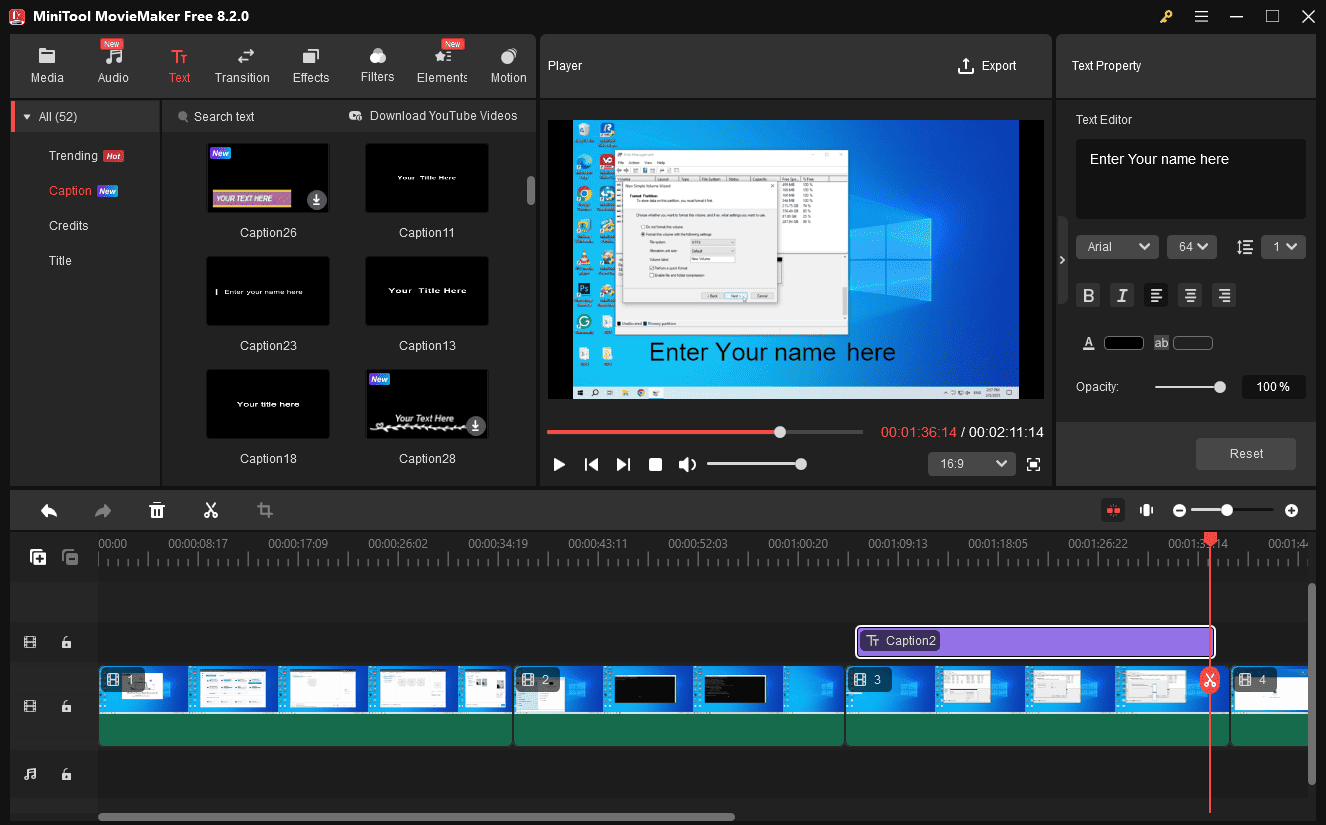 Add captions to your screen recording in MiniTool MovieMaker