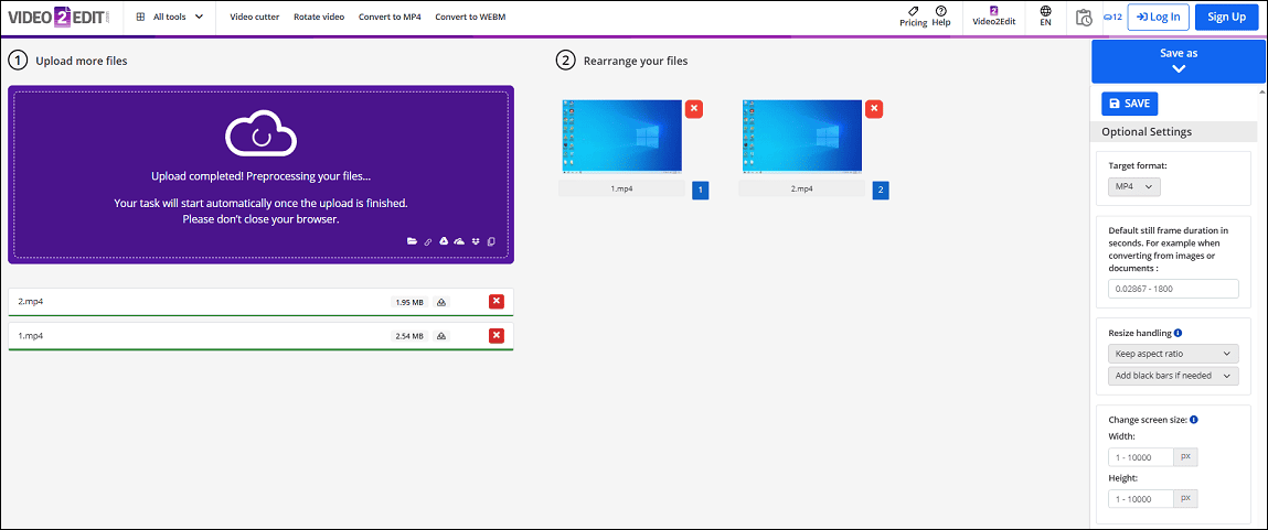 Merge screen recordings with Video2Edit