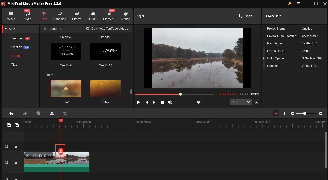Click the scissors icon to trim your video in MiniTool MovieMaker