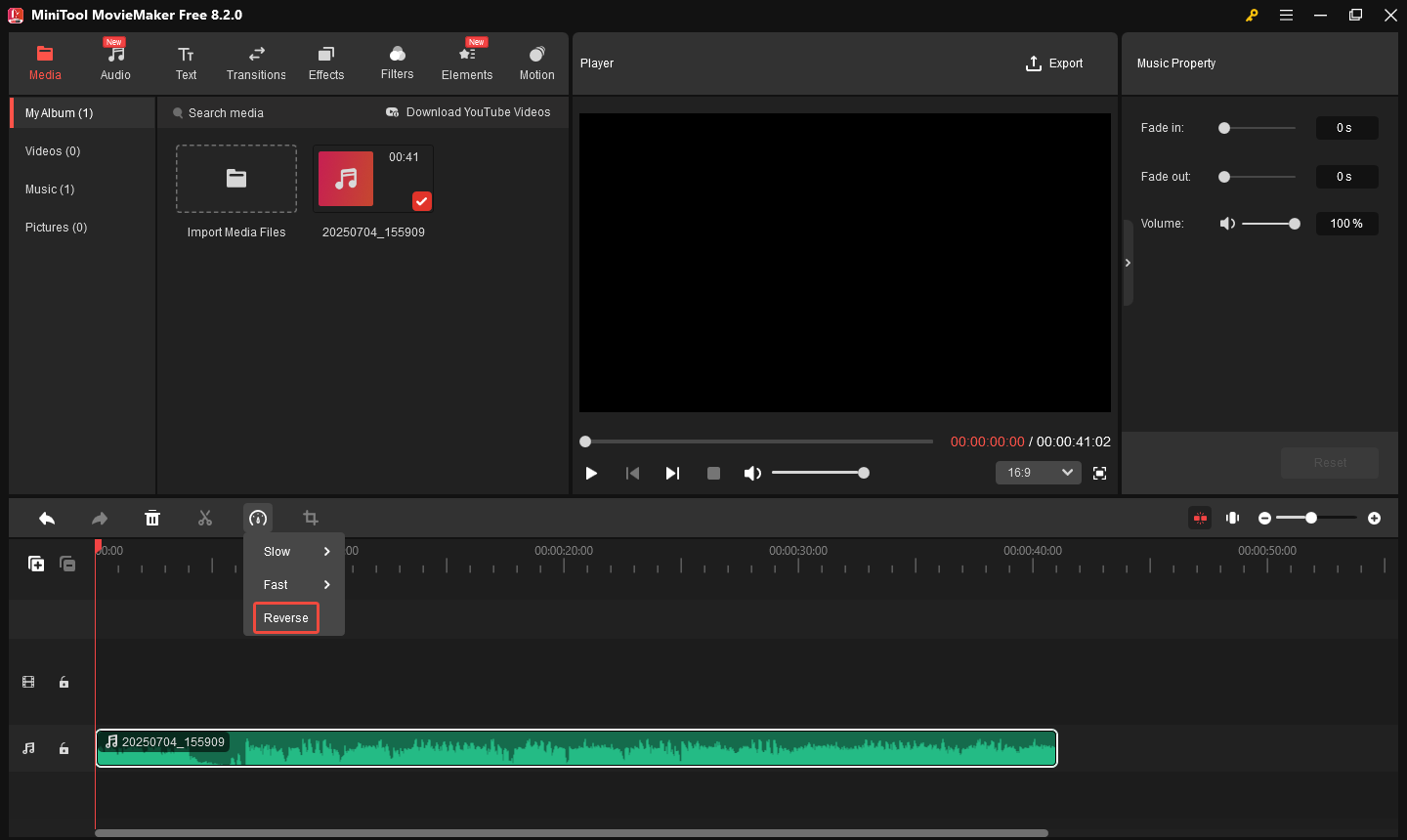 MiniTool MovieMakerで曲を逆再生する