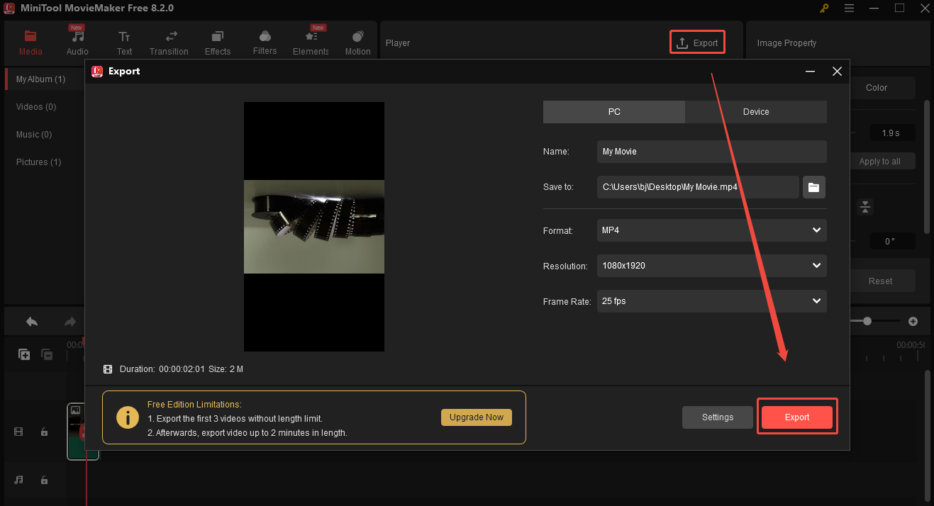 Export your edited image in MiniTool MovieMaker