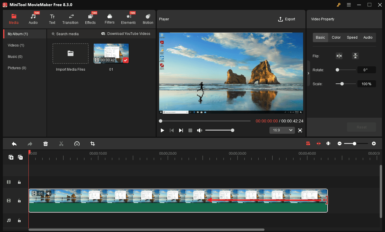 Trim the video in MiniTool MovieMaker