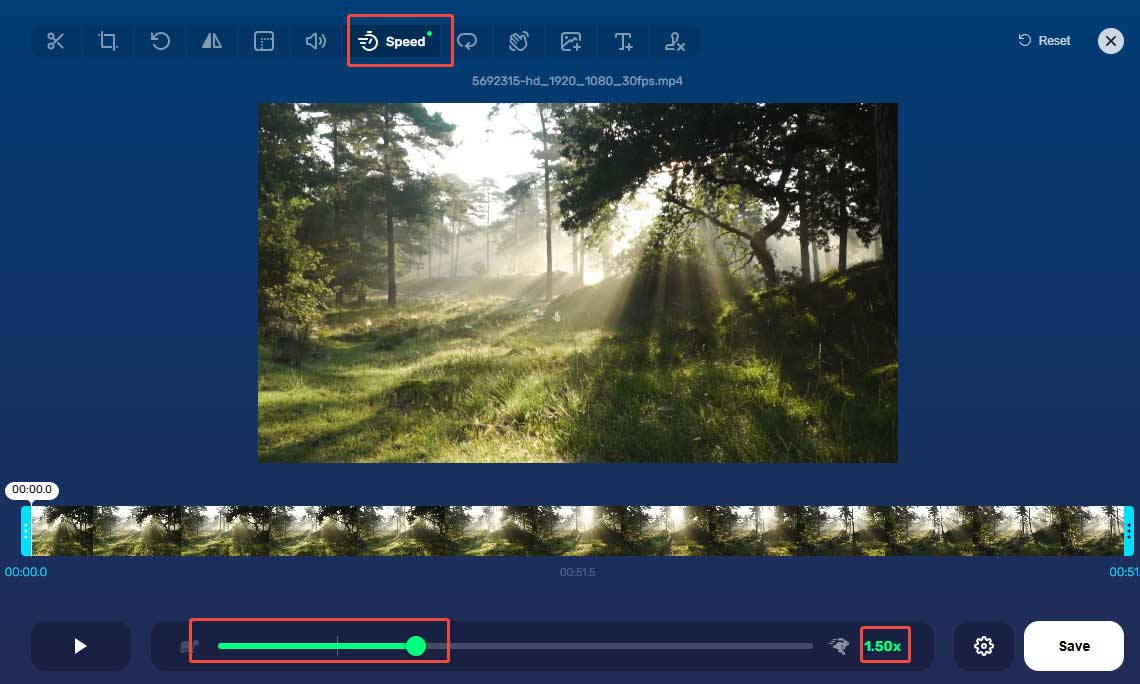 Move the speed slider until you see 1.50x