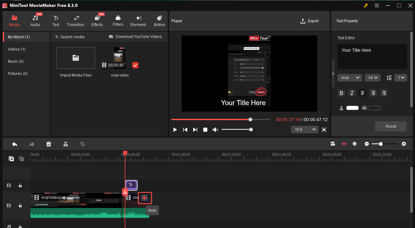 Delete the main track clip and the bound sub-track clip together on the timeline in MiniTool Movie Maker 8.3