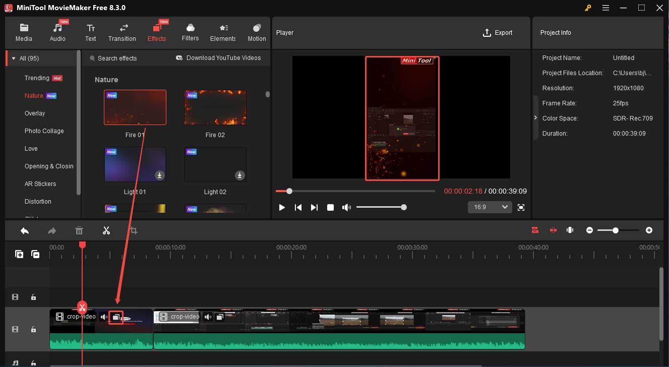 MiniTool MovieMaker 8.3 auto-crops the effect to fit your content