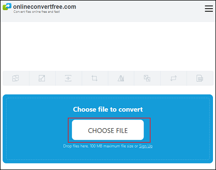 Klicken Sie auf die Schaltfläche DATEI WÄHLEN, um die MOV-Datei zu OnlineConvertFree hinzuzufügen