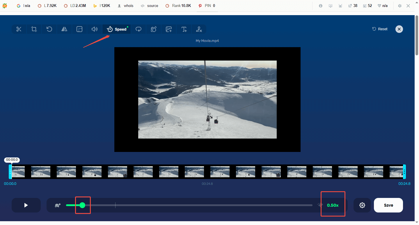 Choose 0.5X to change video speed in Online Video Cutter