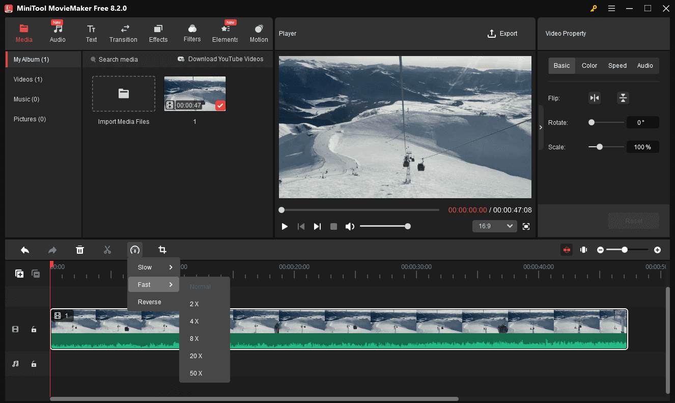 Choose a value to speed up the AVI clip in MiniTool MovieMaker