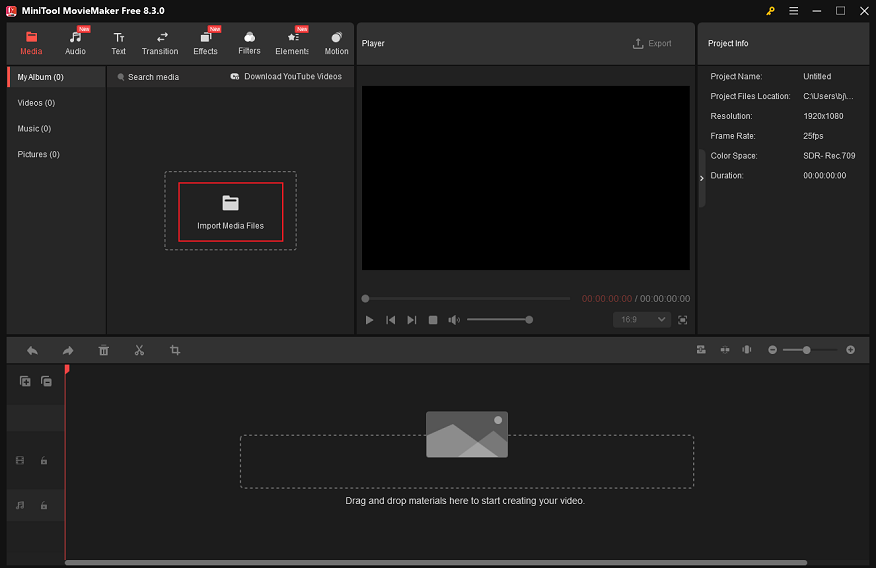 Click the Import Media Files area to add the target MKV to MiniTool MovieMaker