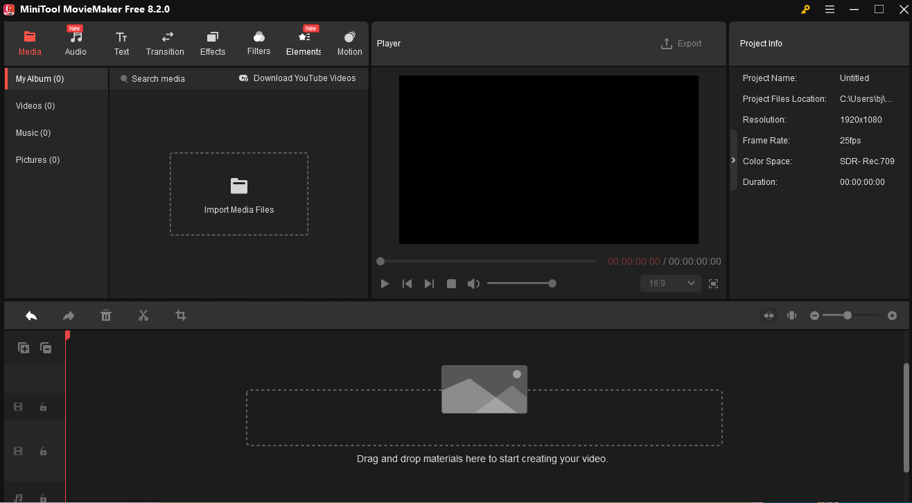 The interface of MiniTool MovieMaker