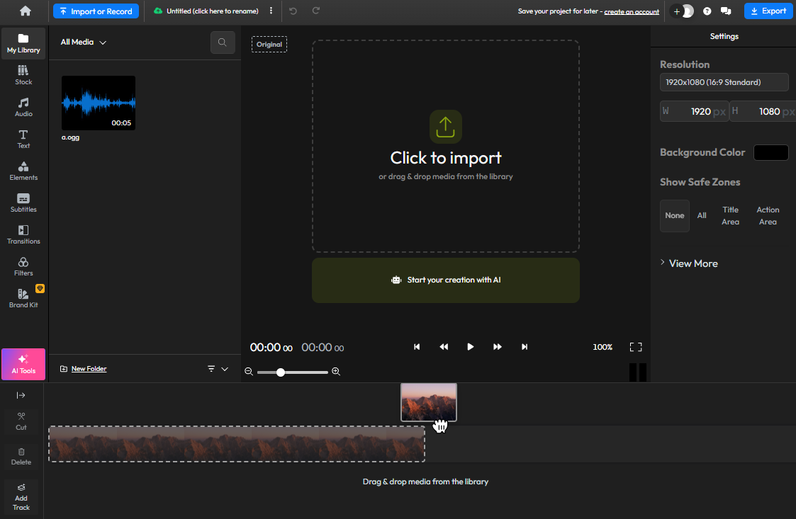 Hit the Click to import area to add your OGG file to Flixier