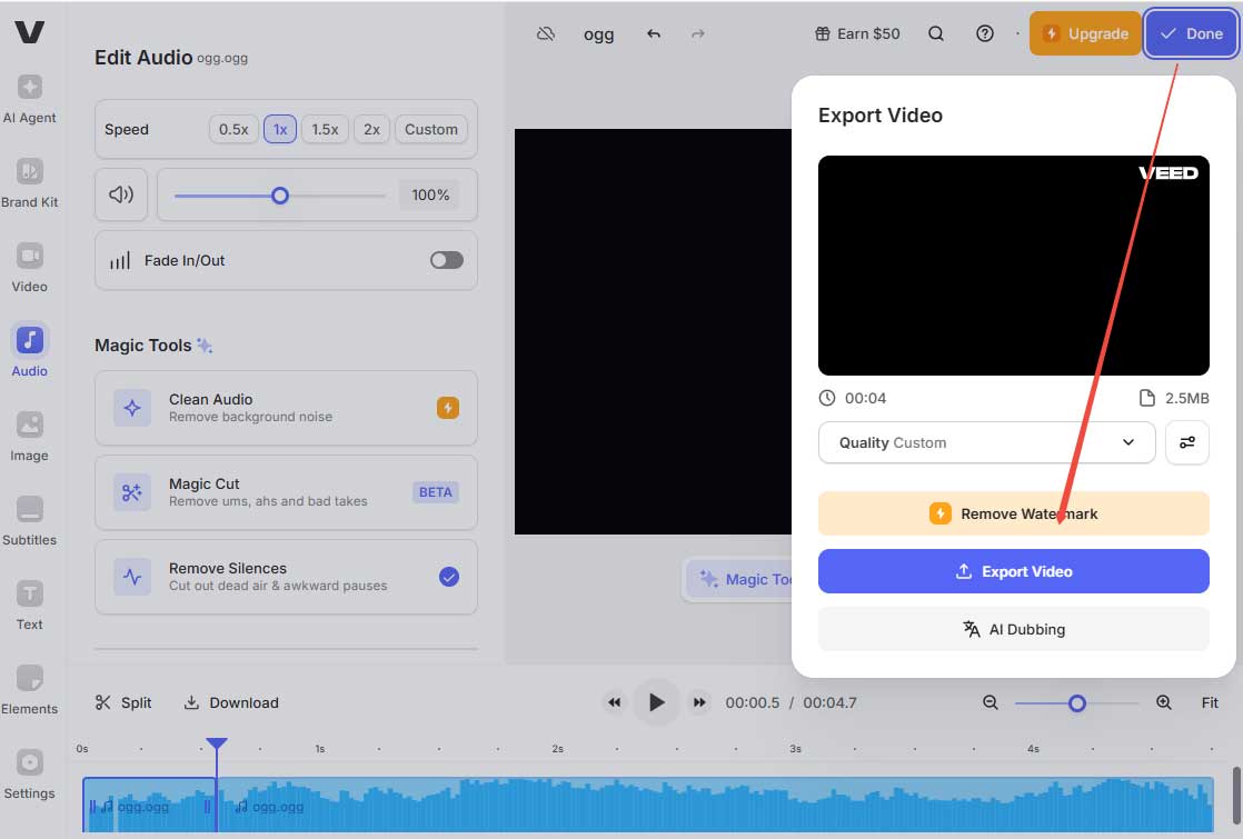 Click Done and select Export Video to save the video