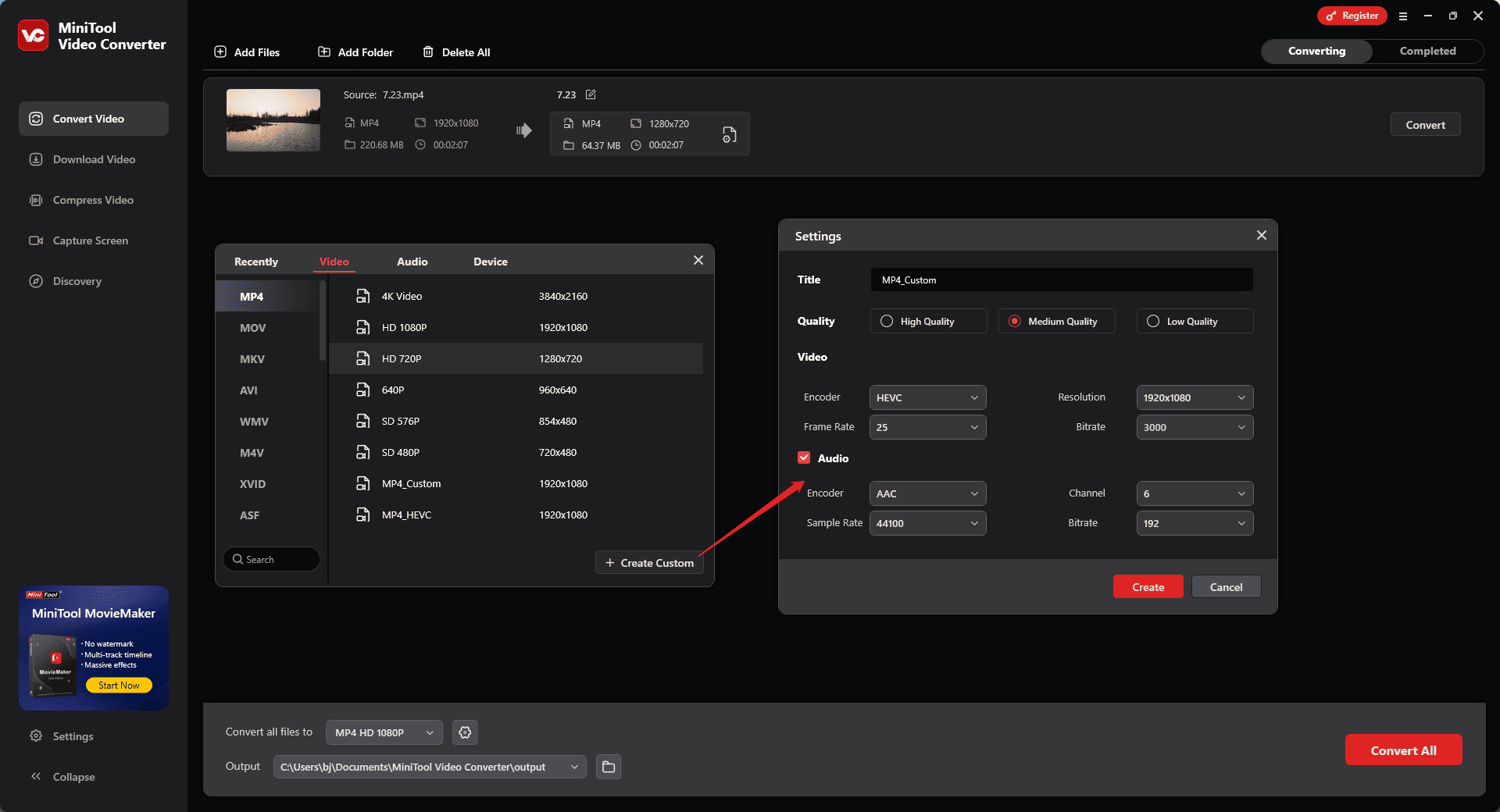 Create a custom format in MiniTool Video Converter