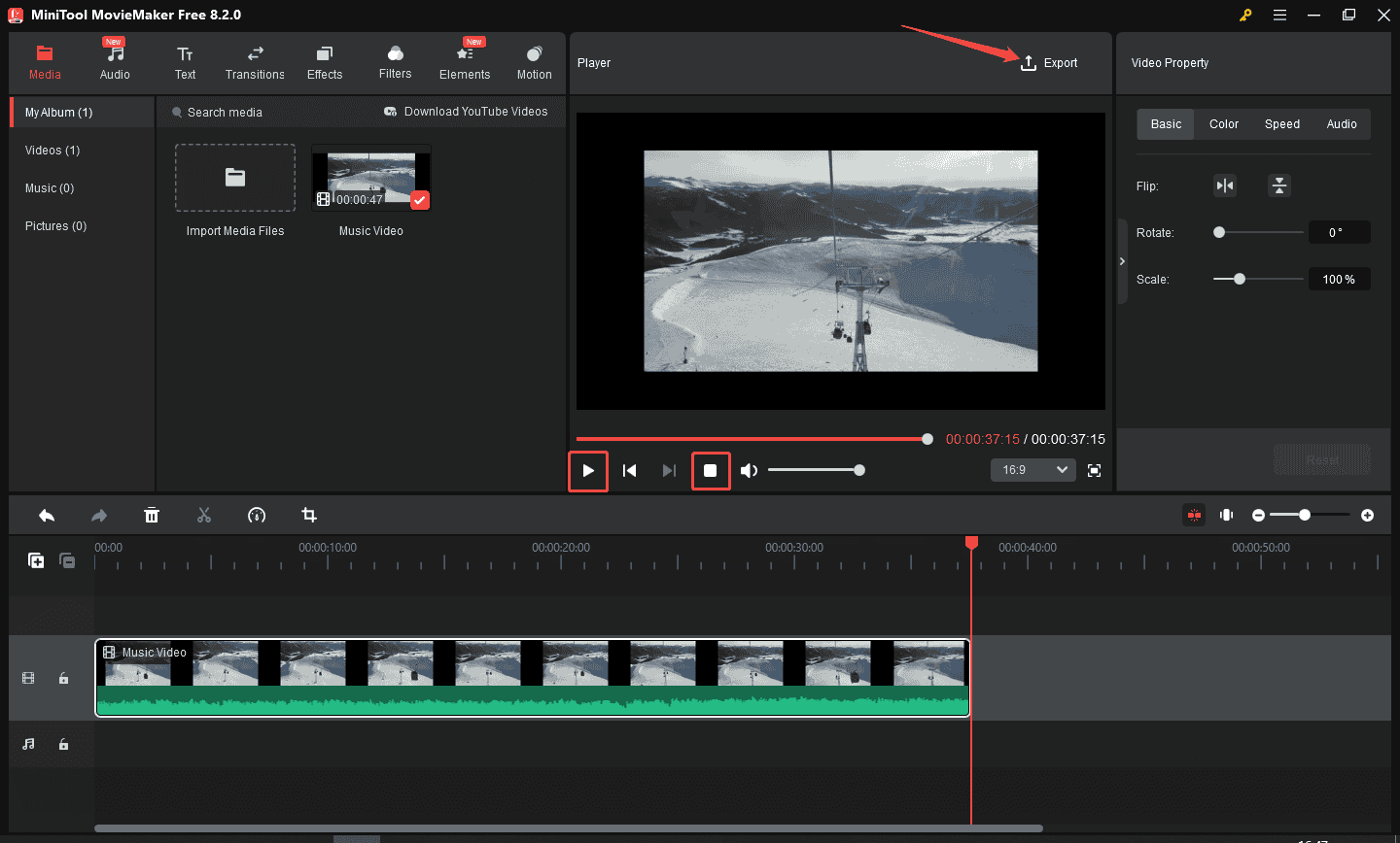Preview the edited video and click the Export to save the video in MiniTool MovieMaker