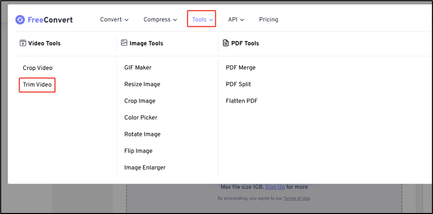 Go to the Trim Video section in FreeConvert