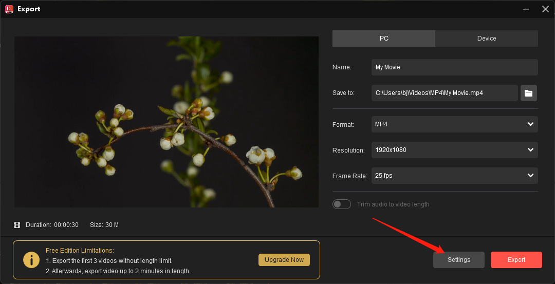 Adjust the output settings