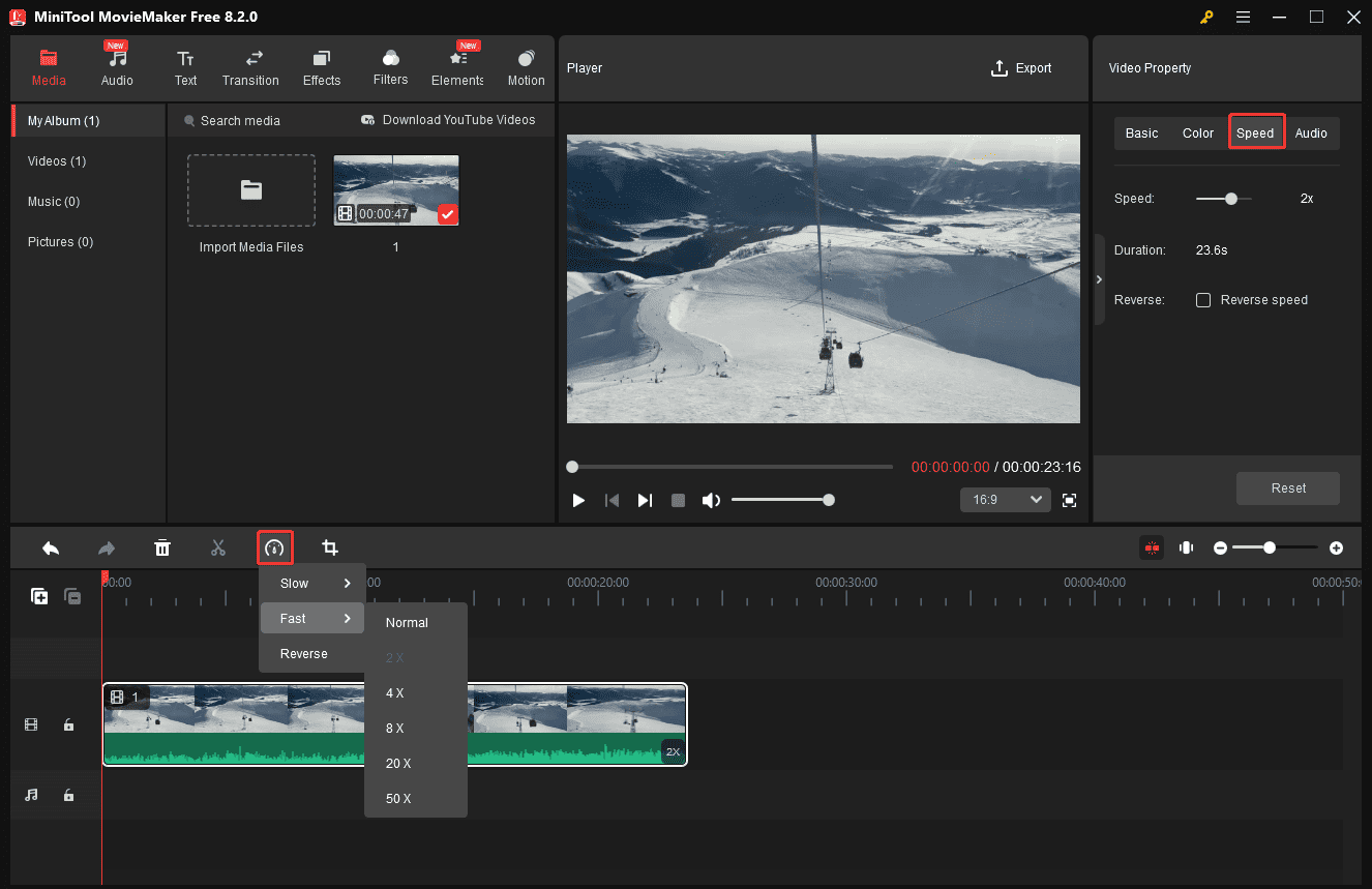 Beschleunigen eines WebM-Videos in MiniTool Movieaker