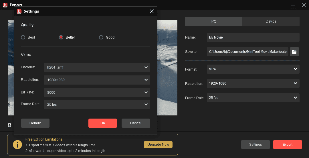 Exportieren eines Videos aus MiniTool MovieMaker