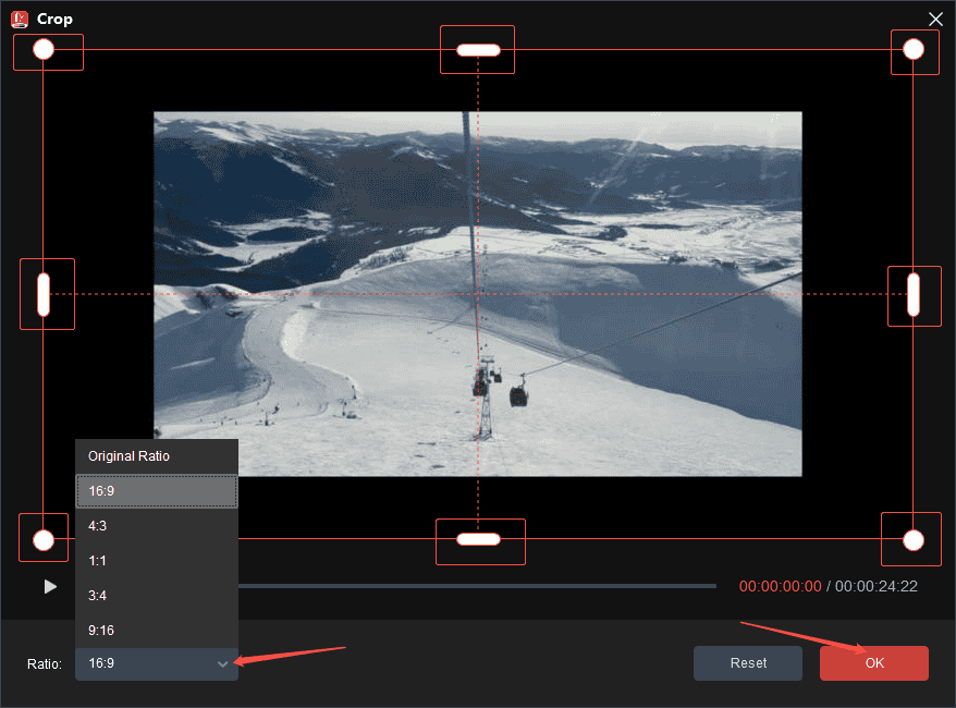 Adjust the cropping handles to crop the WebM file in MiniTool MovieMaker