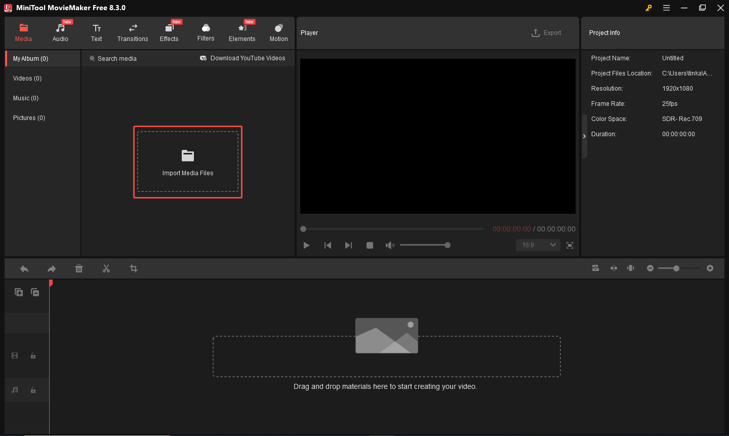 MiniTool MovieMakerでメディアファイルをインポートする