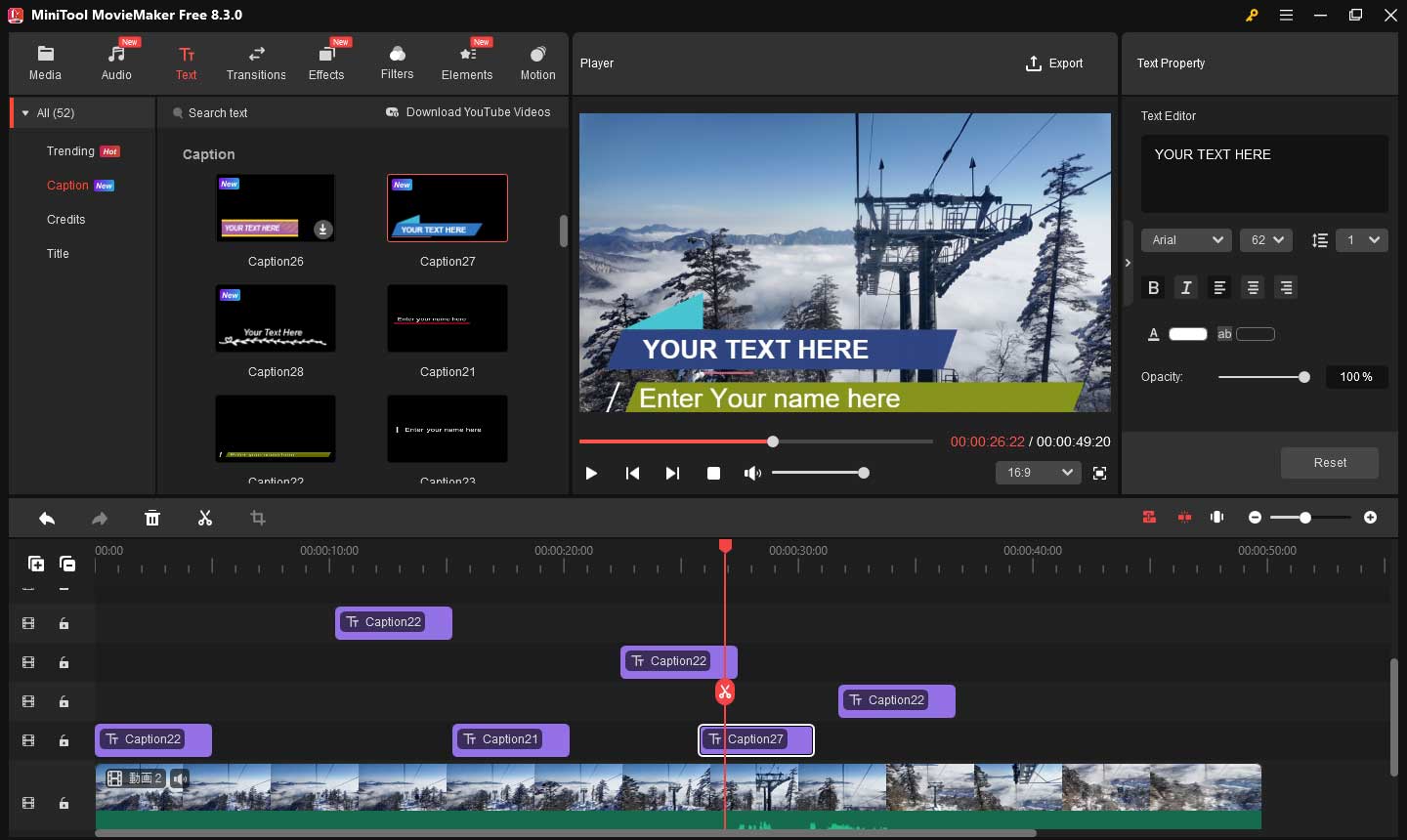 MiniTool MovieMakerで動画に複数の字幕を追加する