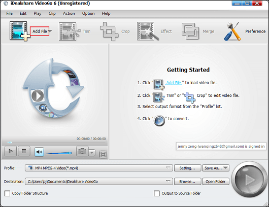 Click the Add File option in iDealshare VideoGo to add the WMV video you want to add SRT to