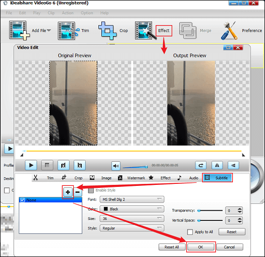 Select the SRT file that you want to add to WMV in the Video Edit window of iDealshare VideoGo