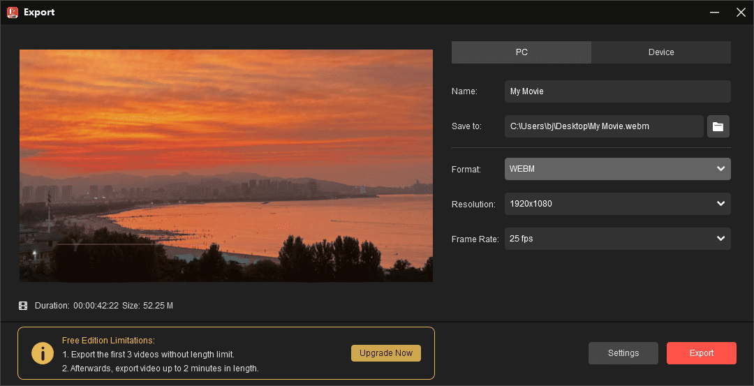 Export a WebM video from MiniTool MovieMaker