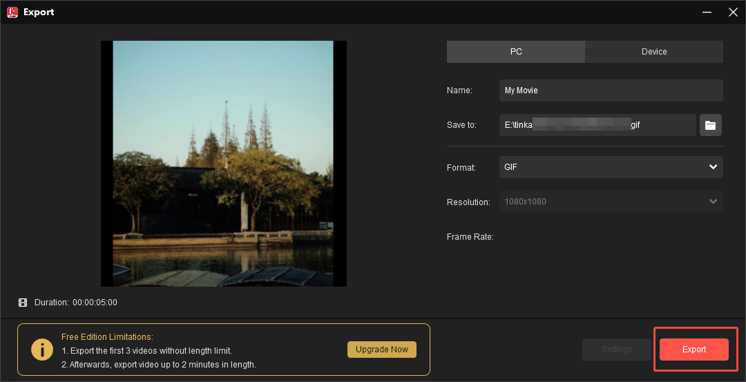 MiniTool MovieMakerで編集した画像をエクスポートする