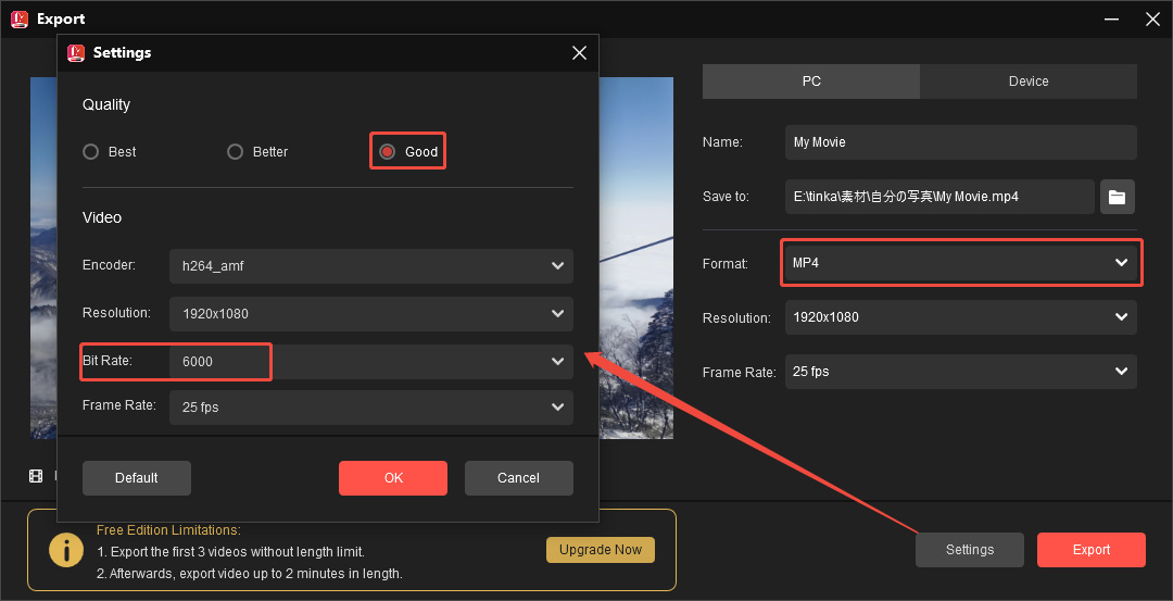 MiniTool MovieMakerで動画のファイルサイズを小さくする