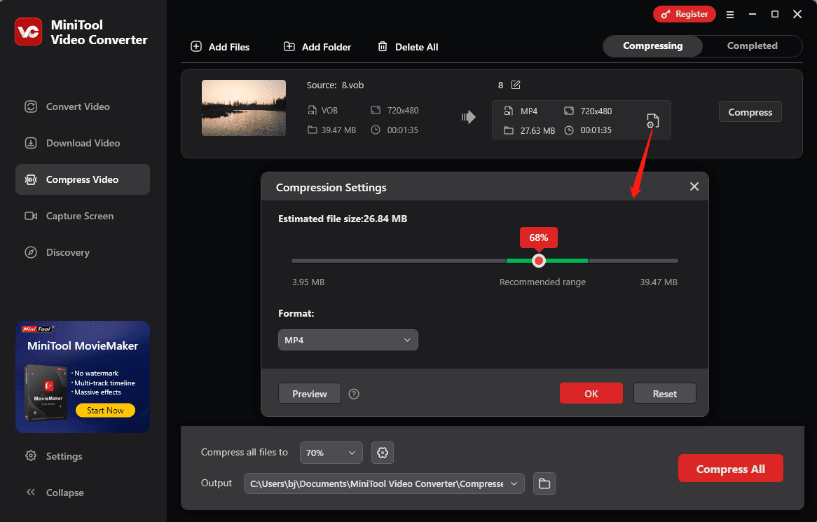 Customize compression settings in MiniTool Video Converter
