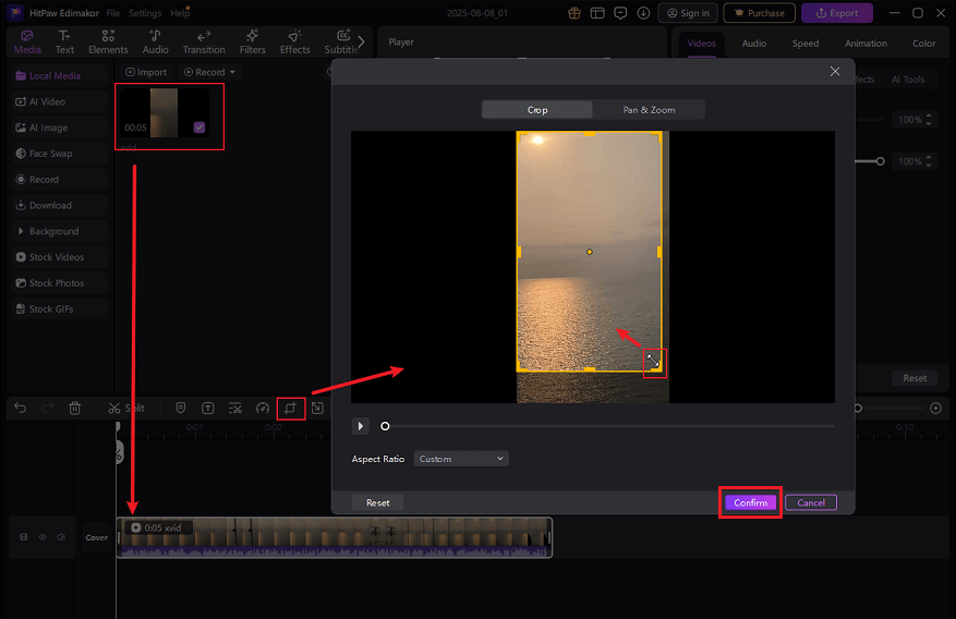 Crop the XVID video in HitPaw Edimakor