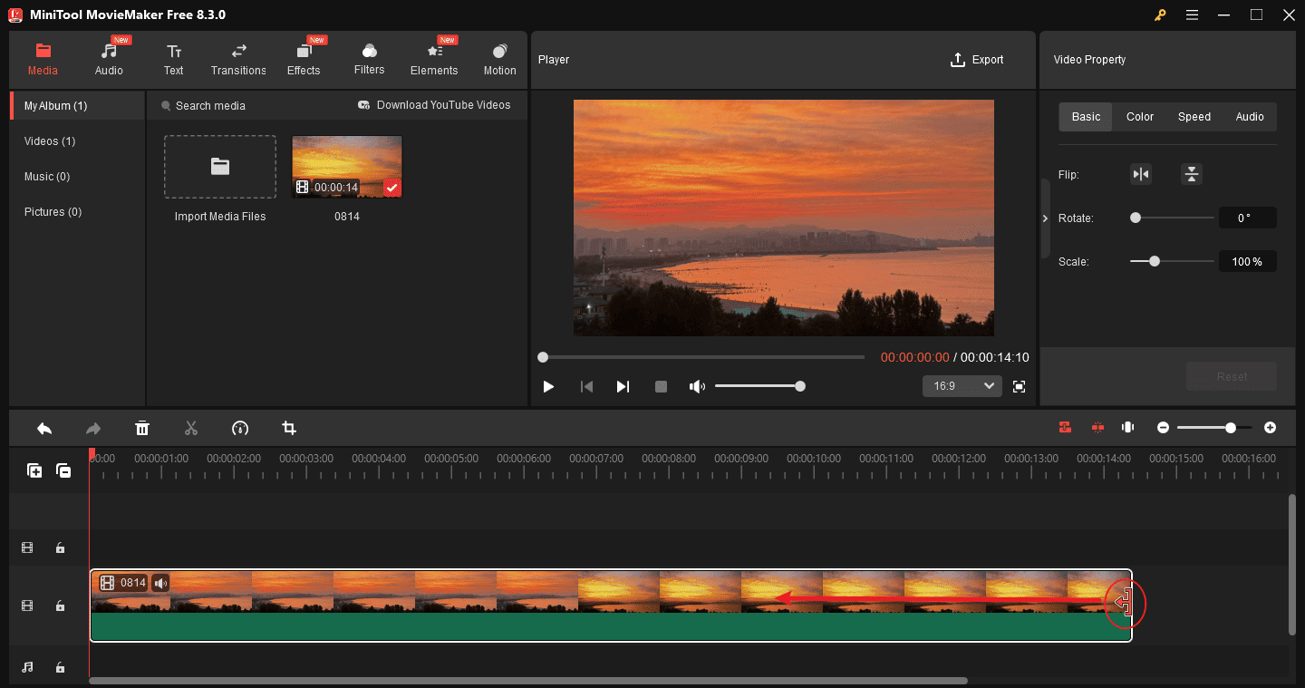 Drag the Trim icon to trim the 3GP video in MiniTool MovieMaker