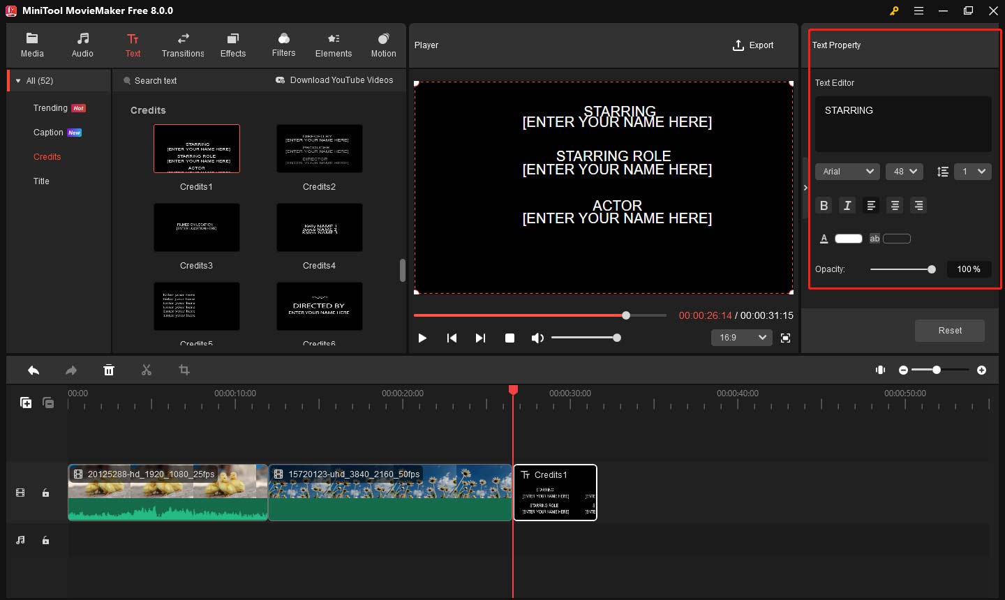 Modifier le texte dans MiniTool MovieMaker
