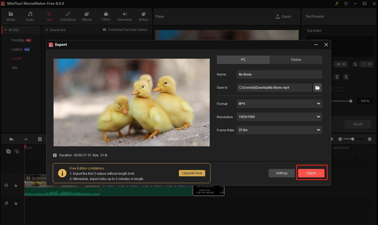 Exporter la vidéo vers MiniTool MovieMaker