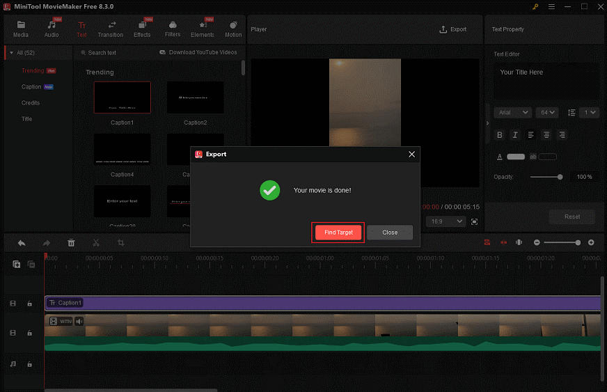 Click the Find Target button in MiniTool MovieMaker to locate the 3GP video
