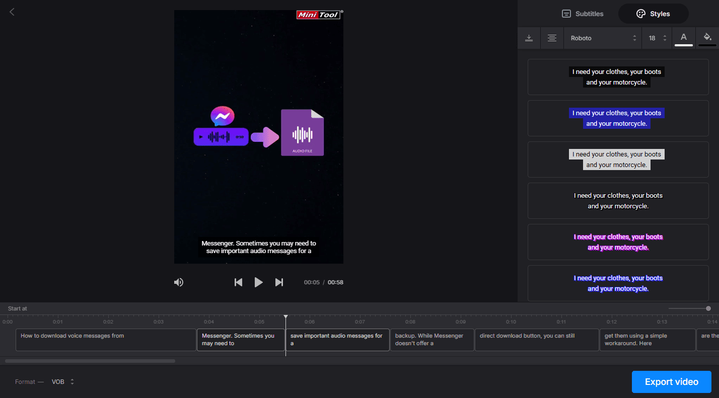 Edit subtitles using Clideo