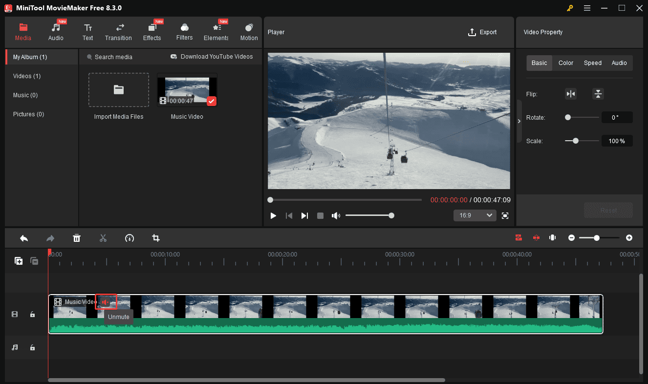 Mute the video in MiniTool MovieMaker