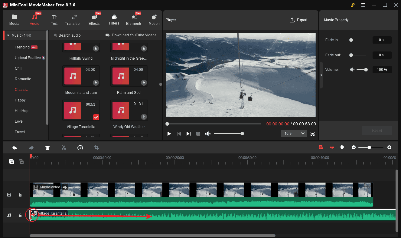 Edit the music for the video in MiniTool MovieaMaker