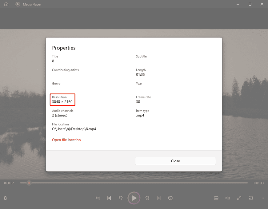 View the video resolution with Windows 11’s New Media Player