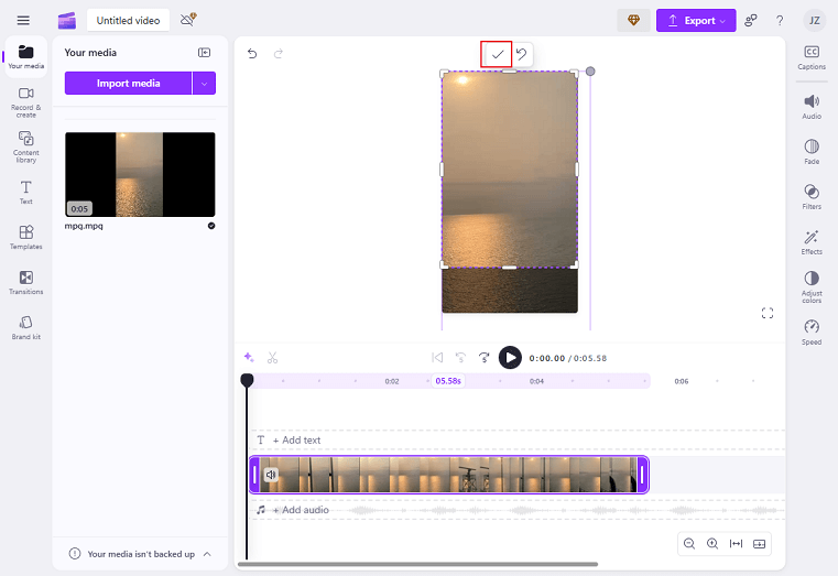 Click the Done icon in Clipchamp to save the changes