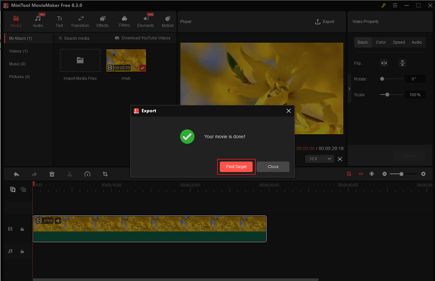 Click the Find Target button in MiniTool MovieMaker to locate the RMVB video