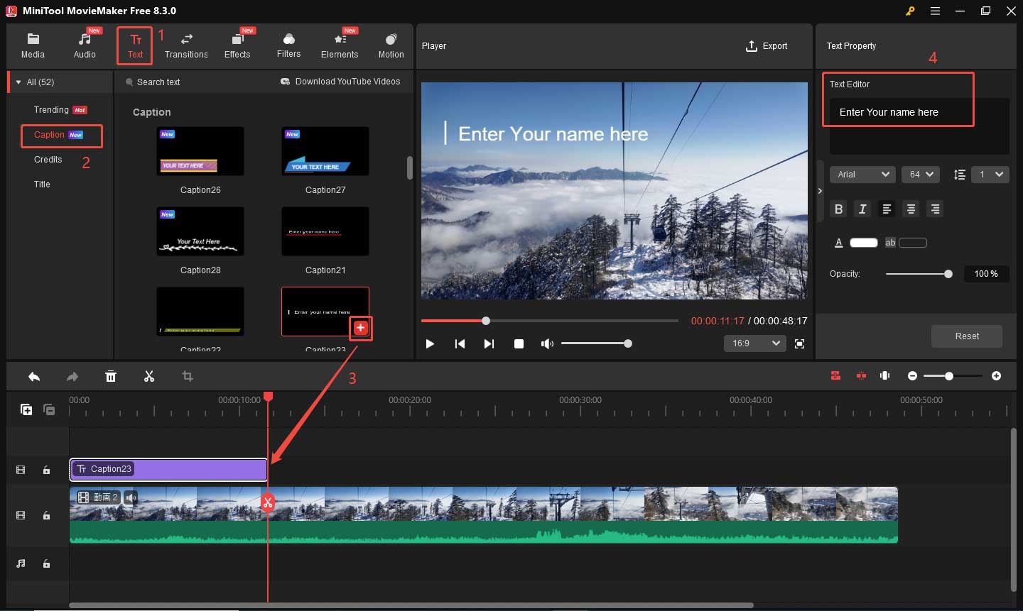MiniTool MovieMakerで動画に字幕を追加する