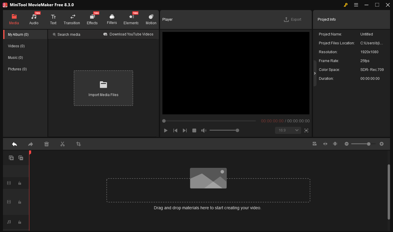 Editing interface of MiniTool MovieMaker