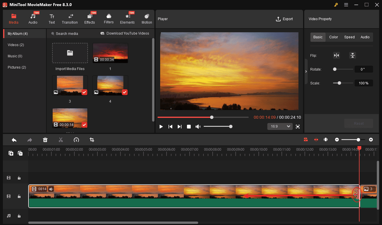 Trim a video in MiniTool MovieMaker